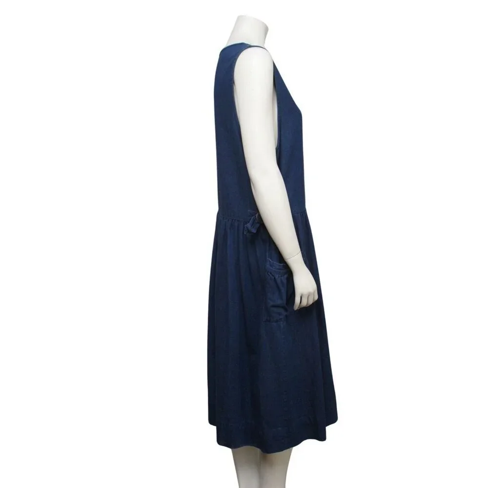 Vintage Y2K Denim Dress Size Large Eddie Bauer Button Pockets 90s Modest Prairie